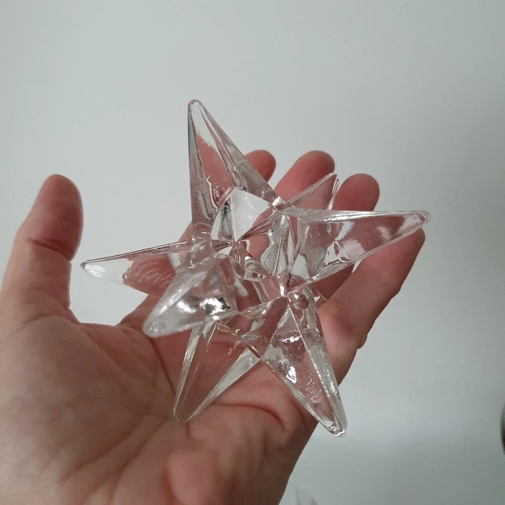 2 Vintage MCM Atomic Sparkling Glass 9-Point Star Shaped Candle Holders